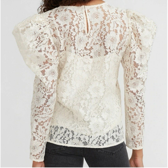 Express New Cream Floral Lace Long Puff Sleeve Top Large Castlecore Renaissance - Picture 2 of 16